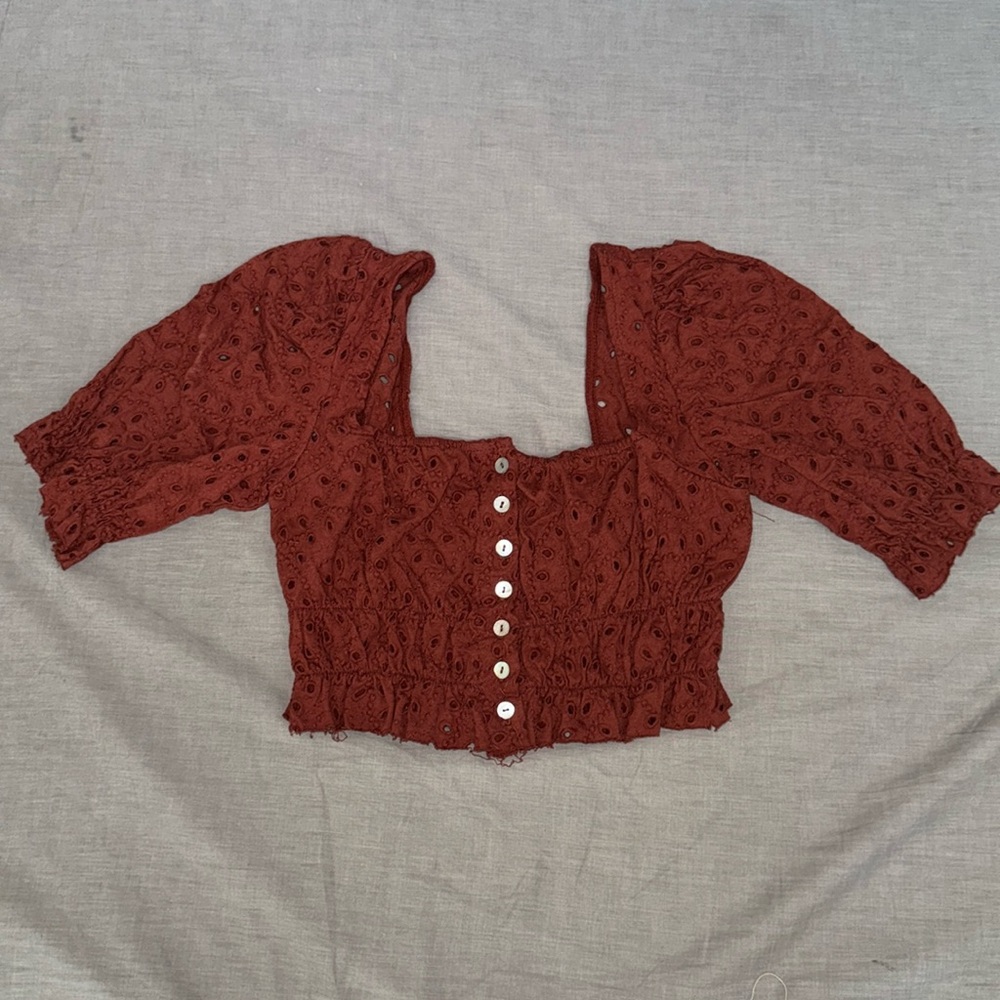 Urban outfitters Brooke eyelet rust top